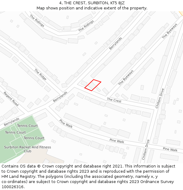 4, THE CREST, SURBITON, KT5 8JZ: Location map and indicative extent of plot