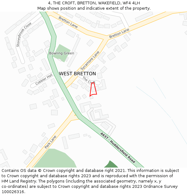 4, THE CROFT, BRETTON, WAKEFIELD, WF4 4LH: Location map and indicative extent of plot
