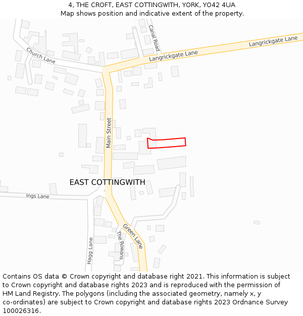 4, THE CROFT, EAST COTTINGWITH, YORK, YO42 4UA: Location map and indicative extent of plot