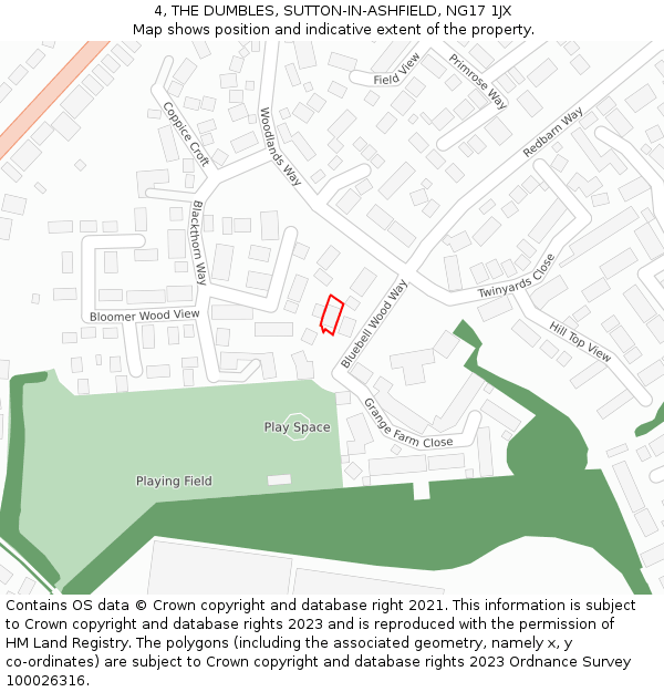 4, THE DUMBLES, SUTTON-IN-ASHFIELD, NG17 1JX: Location map and indicative extent of plot