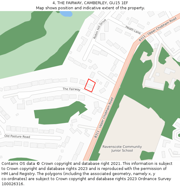 4, THE FAIRWAY, CAMBERLEY, GU15 1EF: Location map and indicative extent of plot