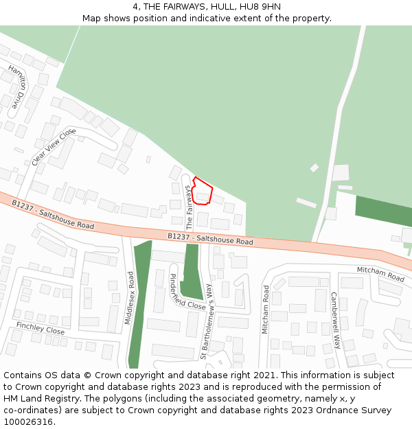 4, THE FAIRWAYS, HULL, HU8 9HN: Location map and indicative extent of plot
