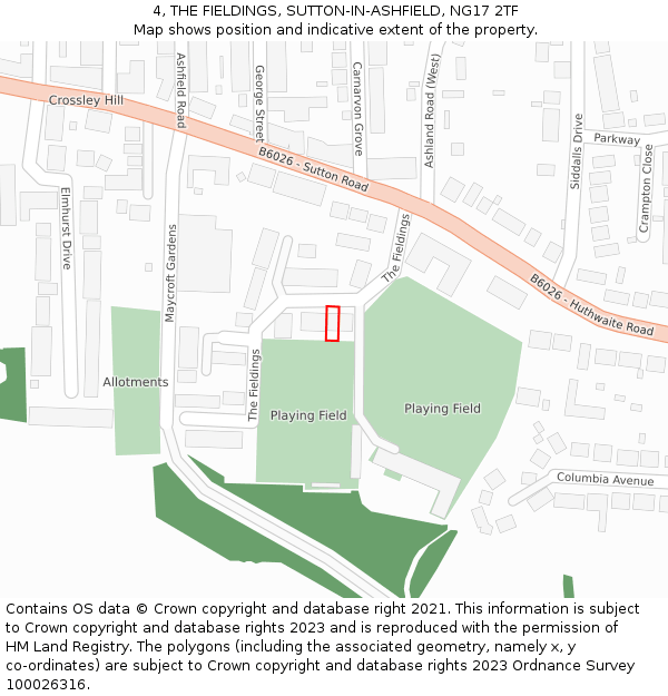 4, THE FIELDINGS, SUTTON-IN-ASHFIELD, NG17 2TF: Location map and indicative extent of plot