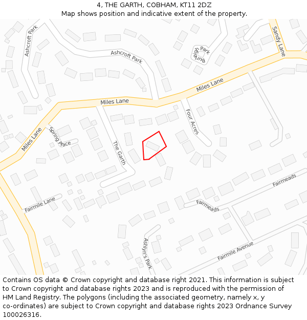 4, THE GARTH, COBHAM, KT11 2DZ: Location map and indicative extent of plot