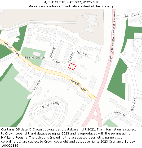4, THE GLEBE, WATFORD, WD25 0LR: Location map and indicative extent of plot
