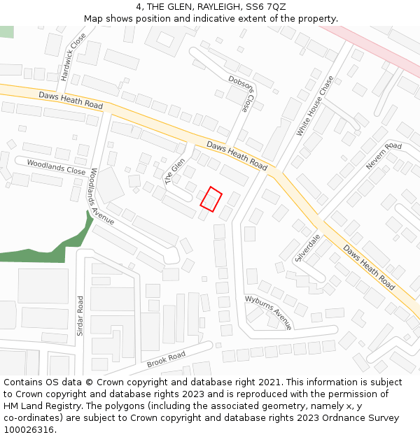 4, THE GLEN, RAYLEIGH, SS6 7QZ: Location map and indicative extent of plot