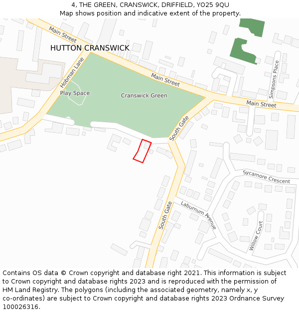 4, THE GREEN, CRANSWICK, DRIFFIELD, YO25 9QU: Location map and indicative extent of plot