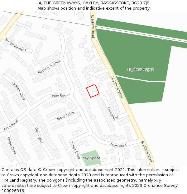 4, THE GREENAWAYS, OAKLEY, BASINGSTOKE, RG23 7JF: Location map and indicative extent of plot