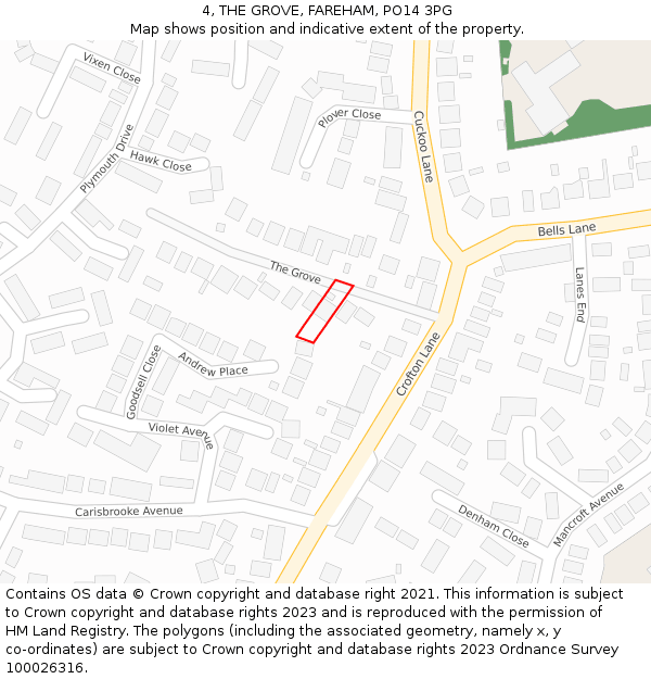 4, THE GROVE, FAREHAM, PO14 3PG: Location map and indicative extent of plot