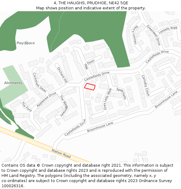 4, THE HAUGHS, PRUDHOE, NE42 5QE: Location map and indicative extent of plot