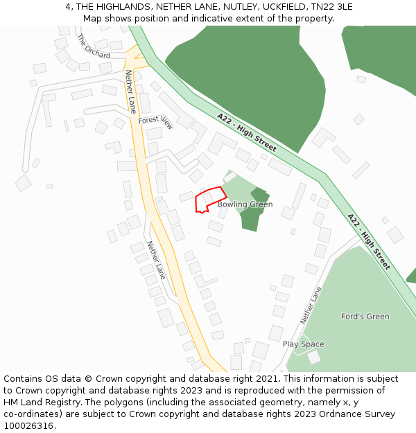 4, THE HIGHLANDS, NETHER LANE, NUTLEY, UCKFIELD, TN22 3LE: Location map and indicative extent of plot