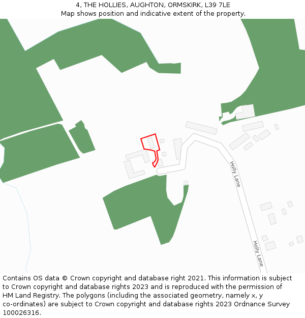 4, THE HOLLIES, AUGHTON, ORMSKIRK, L39 7LE: Location map and indicative extent of plot