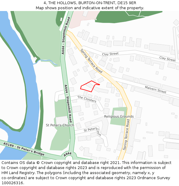 4, THE HOLLOWS, BURTON-ON-TRENT, DE15 9ER: Location map and indicative extent of plot