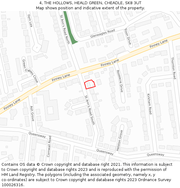 4, THE HOLLOWS, HEALD GREEN, CHEADLE, SK8 3UT: Location map and indicative extent of plot