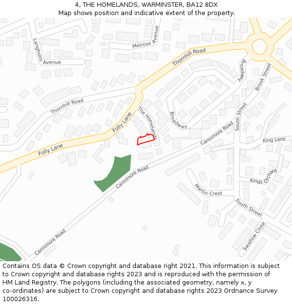 4, THE HOMELANDS, WARMINSTER, BA12 8DX: Location map and indicative extent of plot