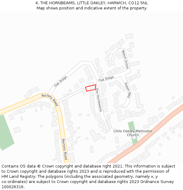 4, THE HORNBEAMS, LITTLE OAKLEY, HARWICH, CO12 5NL: Location map and indicative extent of plot