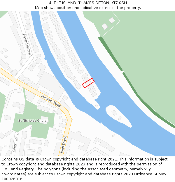 4, THE ISLAND, THAMES DITTON, KT7 0SH: Location map and indicative extent of plot