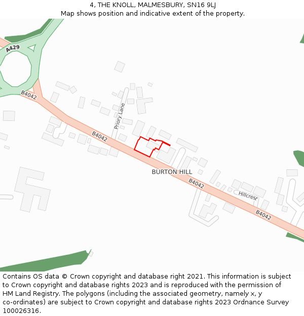 4, THE KNOLL, MALMESBURY, SN16 9LJ: Location map and indicative extent of plot