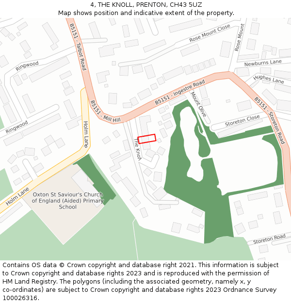 4, THE KNOLL, PRENTON, CH43 5UZ: Location map and indicative extent of plot