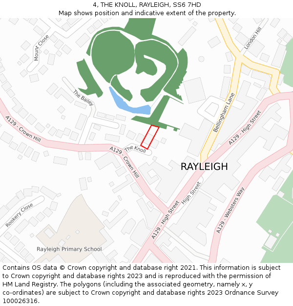 4, THE KNOLL, RAYLEIGH, SS6 7HD: Location map and indicative extent of plot