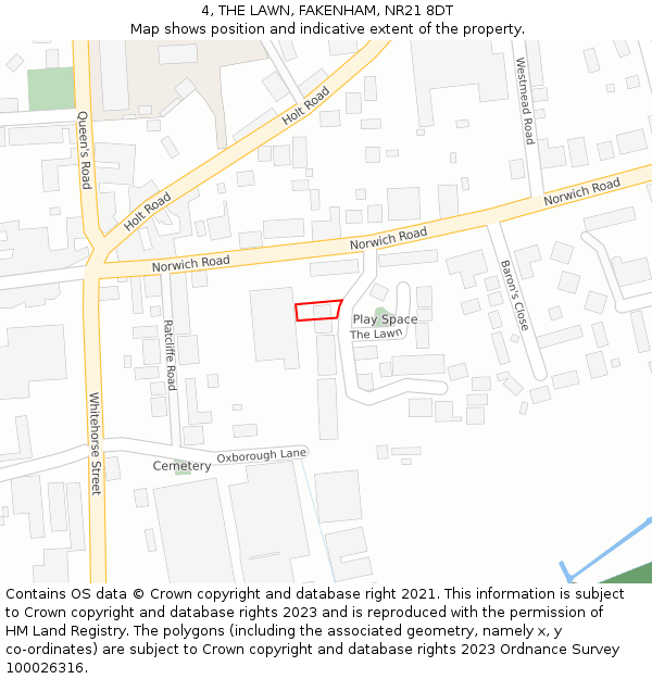 4, THE LAWN, FAKENHAM, NR21 8DT: Location map and indicative extent of plot