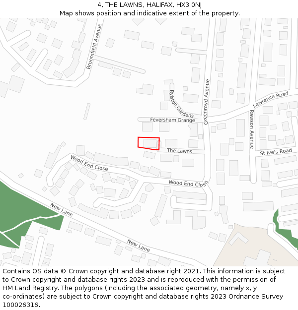 4, THE LAWNS, HALIFAX, HX3 0NJ: Location map and indicative extent of plot
