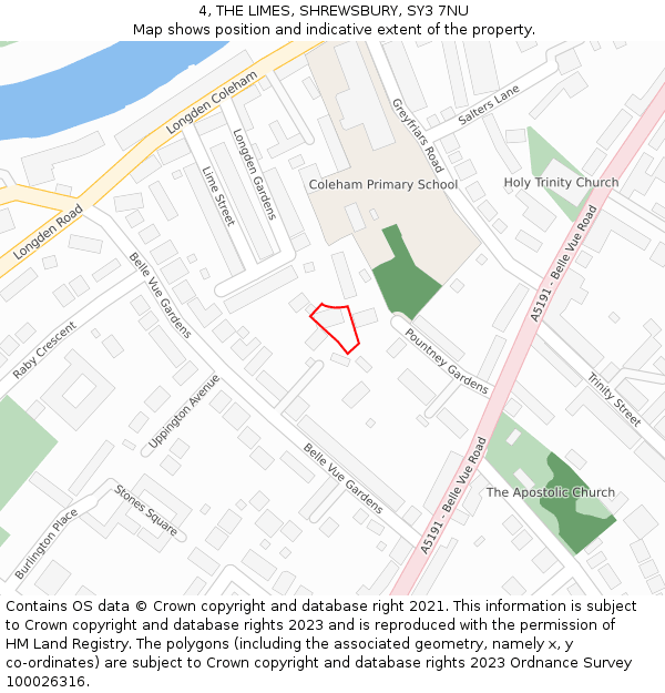 4, THE LIMES, SHREWSBURY, SY3 7NU: Location map and indicative extent of plot