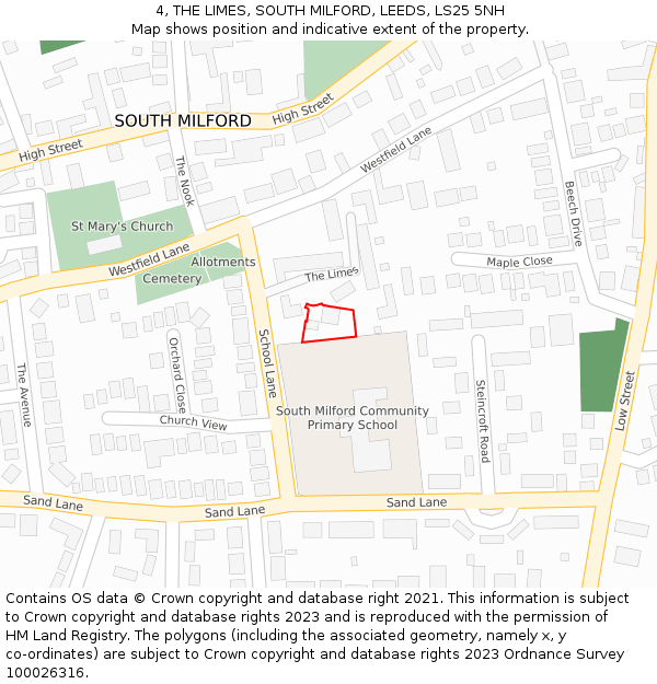 4, THE LIMES, SOUTH MILFORD, LEEDS, LS25 5NH: Location map and indicative extent of plot