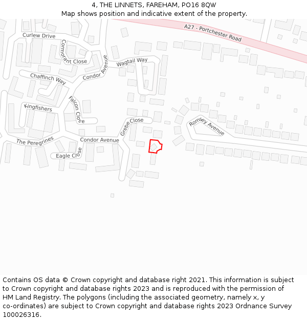 4, THE LINNETS, FAREHAM, PO16 8QW: Location map and indicative extent of plot