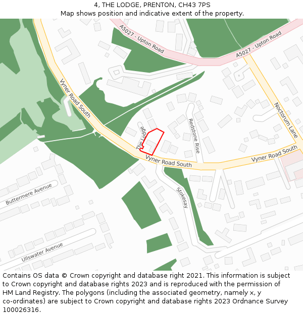 4, THE LODGE, PRENTON, CH43 7PS: Location map and indicative extent of plot