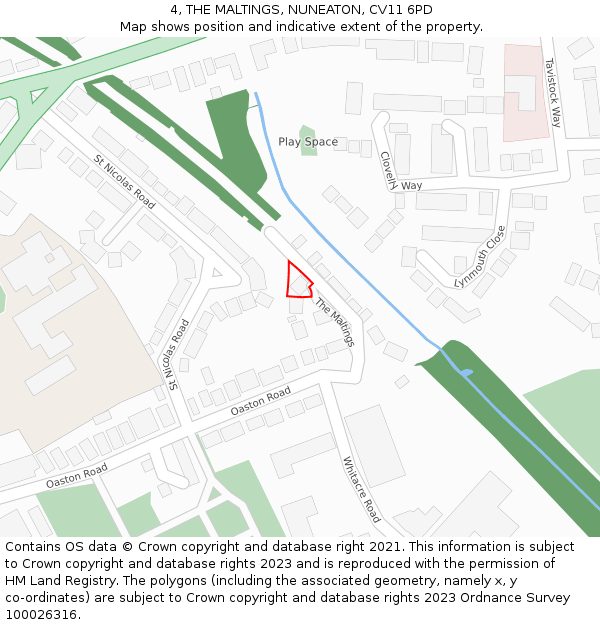 4, THE MALTINGS, NUNEATON, CV11 6PD: Location map and indicative extent of plot