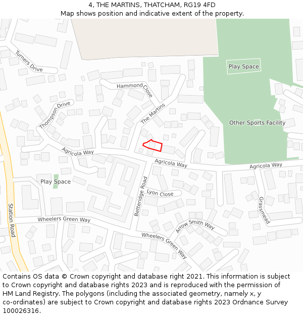 4, THE MARTINS, THATCHAM, RG19 4FD: Location map and indicative extent of plot