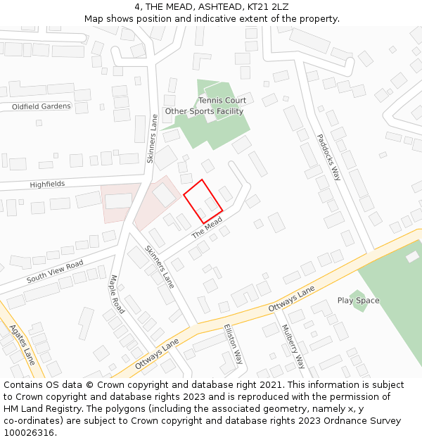 4, THE MEAD, ASHTEAD, KT21 2LZ: Location map and indicative extent of plot