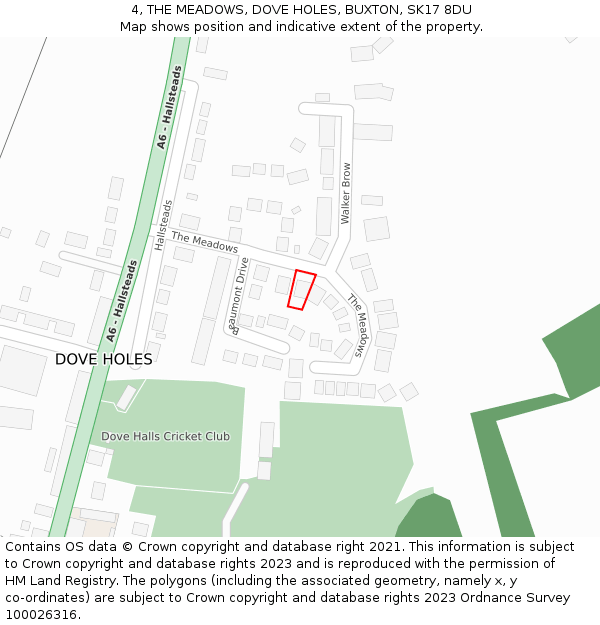 4, THE MEADOWS, DOVE HOLES, BUXTON, SK17 8DU: Location map and indicative extent of plot