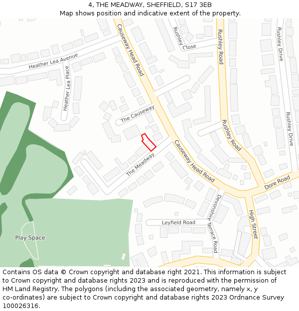 4, THE MEADWAY, SHEFFIELD, S17 3EB: Location map and indicative extent of plot