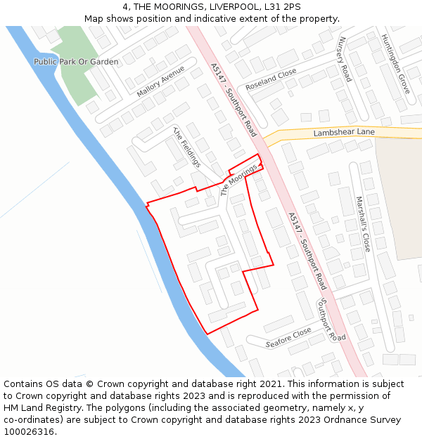 4, THE MOORINGS, LIVERPOOL, L31 2PS: Location map and indicative extent of plot
