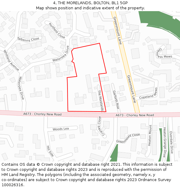 4, THE MORELANDS, BOLTON, BL1 5GP: Location map and indicative extent of plot