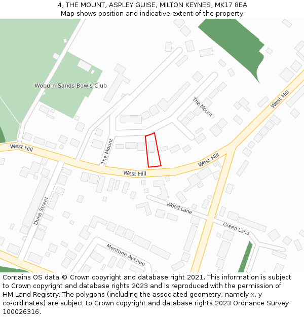 4, THE MOUNT, ASPLEY GUISE, MILTON KEYNES, MK17 8EA: Location map and indicative extent of plot