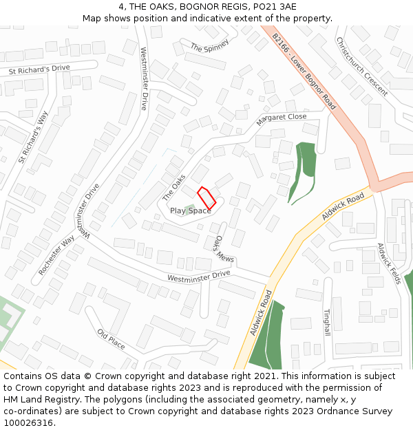 4, THE OAKS, BOGNOR REGIS, PO21 3AE: Location map and indicative extent of plot