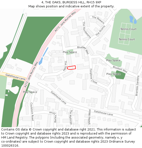 4, THE OAKS, BURGESS HILL, RH15 9XP: Location map and indicative extent of plot