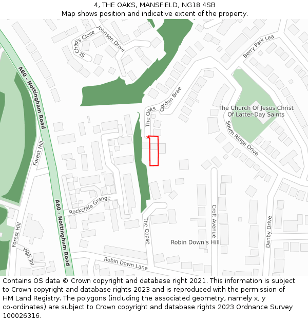 4, THE OAKS, MANSFIELD, NG18 4SB: Location map and indicative extent of plot