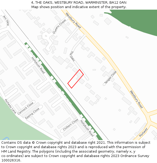 4, THE OAKS, WESTBURY ROAD, WARMINSTER, BA12 0AN: Location map and indicative extent of plot