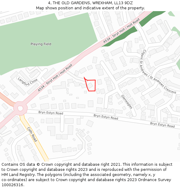 4, THE OLD GARDENS, WREXHAM, LL13 9DZ: Location map and indicative extent of plot