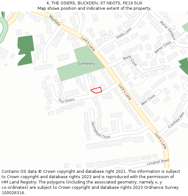 4, THE OSIERS, BUCKDEN, ST NEOTS, PE19 5UX: Location map and indicative extent of plot