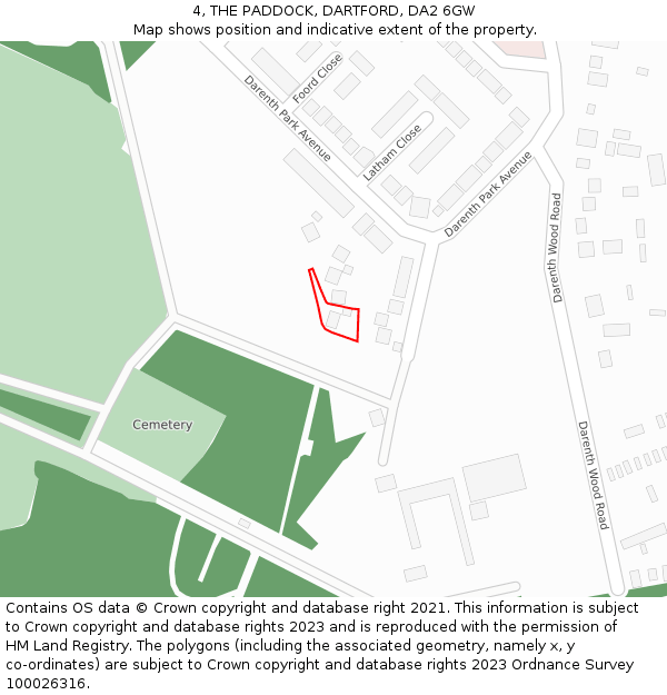 4, THE PADDOCK, DARTFORD, DA2 6GW: Location map and indicative extent of plot