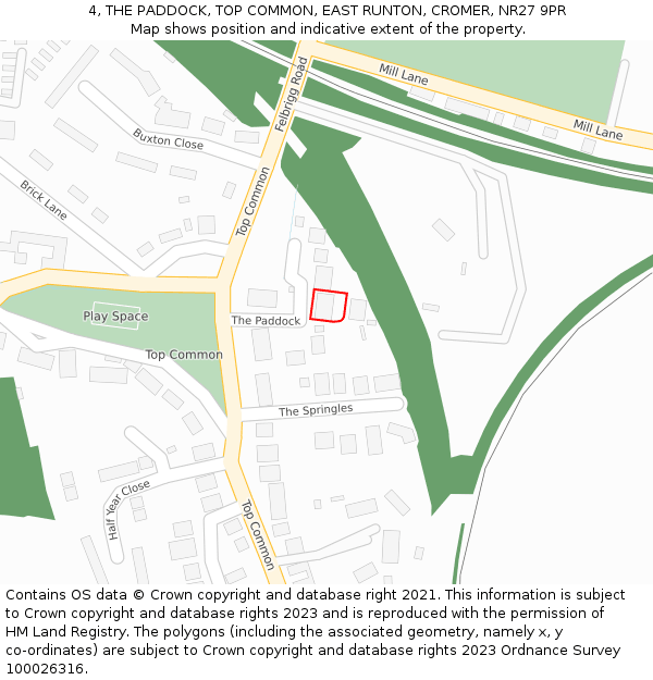 4, THE PADDOCK, TOP COMMON, EAST RUNTON, CROMER, NR27 9PR: Location map and indicative extent of plot