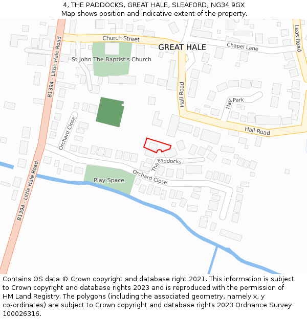 4, THE PADDOCKS, GREAT HALE, SLEAFORD, NG34 9GX: Location map and indicative extent of plot