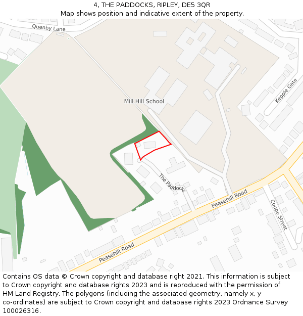 4, THE PADDOCKS, RIPLEY, DE5 3QR: Location map and indicative extent of plot