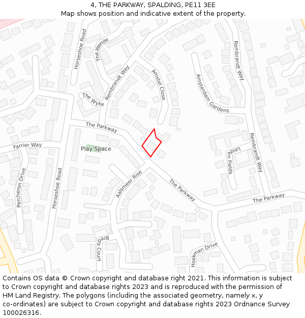 4, THE PARKWAY, SPALDING, PE11 3EE: Location map and indicative extent of plot