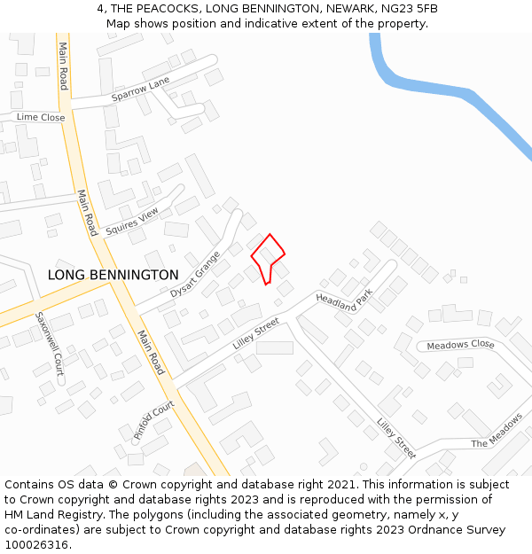 4, THE PEACOCKS, LONG BENNINGTON, NEWARK, NG23 5FB: Location map and indicative extent of plot